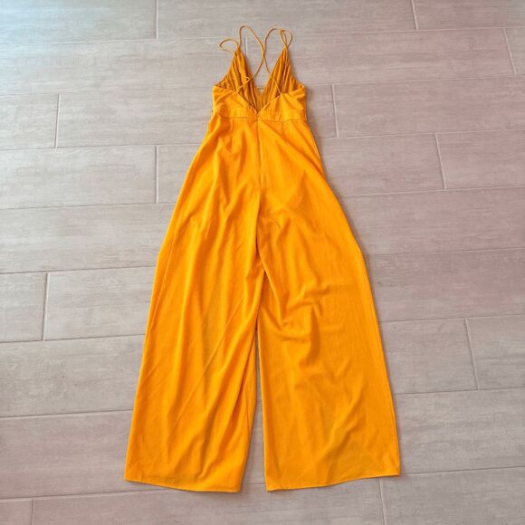 Luxxel Jumpsuit Wide Leg Romper Strappy Back Sleeveless Marigold Yellow V Neck S - Picture 2 of 10
